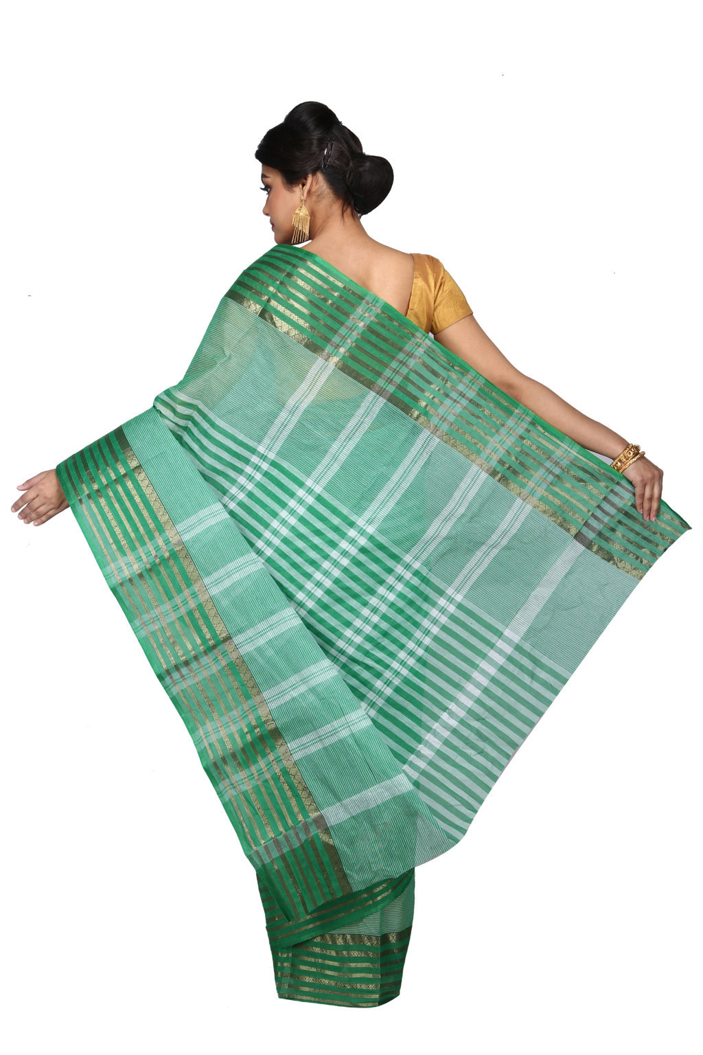 Green Pure Cotton Zori Border Tant Saree (1876)